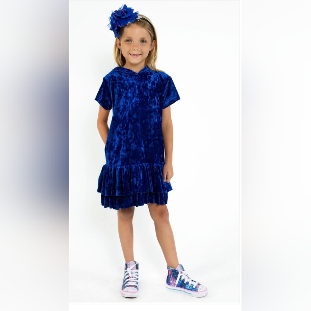 Velvet hoodie ruffle girls dress
